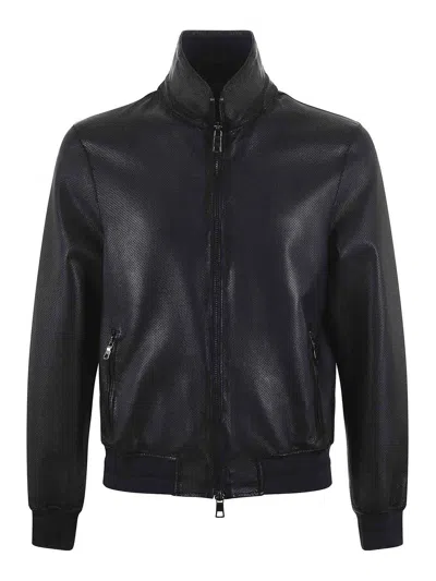The Jack Leathers Leather Jacket In Blue