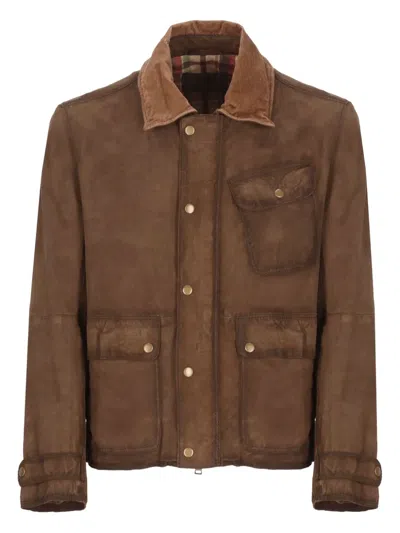 The Jack Leathers Corduroy-collar Leather Jacket In Brown