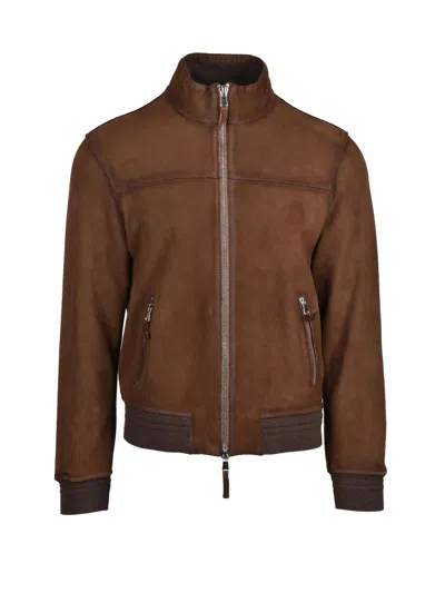 The Jack Leathers D-bostonian Brown Suede Leather Jacket With Zip Closure