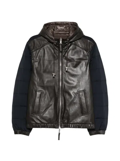 The Jack Leathers Gioele Mix Reversible Hooded Jacket In Brown