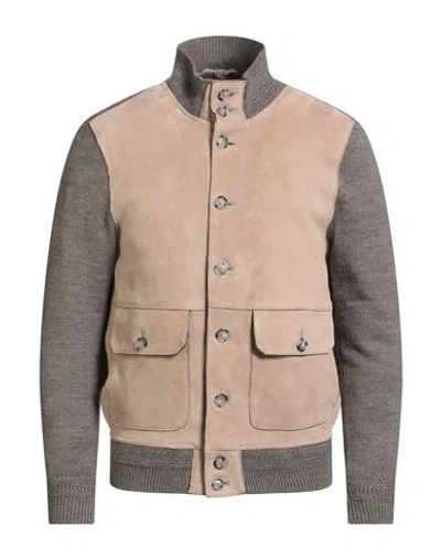 The Jack Leathers Man Jacket Khaki Size 42 Leather, Acrylic