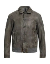 The Jack Leathers Man Jacket Military Green Size 40 Leather, Textile Fibers In Green