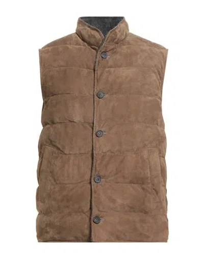 The Jack Leathers Man Vest Khaki Size 44 Leather In Brown