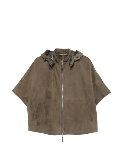 The Jackie Leathers Alaska Hooded Suede Jacket In Green