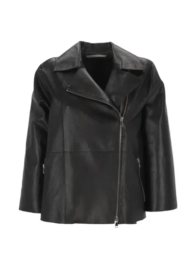 The Jackie Leathers Asymmetric Zip-fastening Jacket In Black