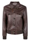 The Jackie Leathers Button-fastening Flap-pocket Leather Jacket In Brown