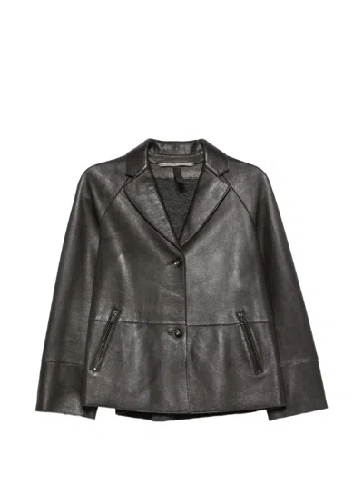 The Jackie Leathers Button-up Leather Jacket In Grey