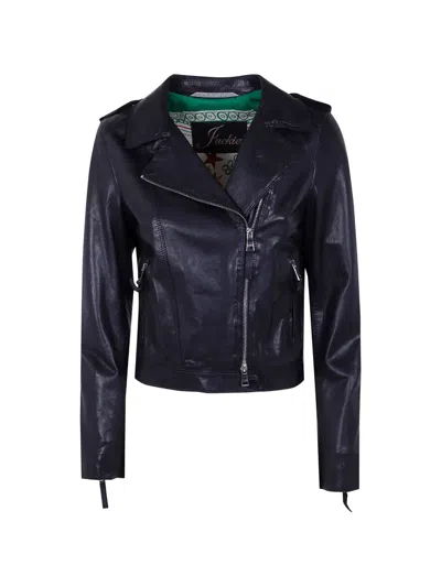 The Jackie Leathers Ciclone Zip-up Leather Jacket In Blue