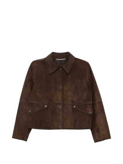 The Jackie Leathers Corduroy-collar Leather Jacket In Brown