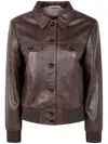 The Jackie Leathers Button-fastening Flap-pocket Leather Jacket In Brown