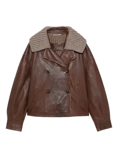 The Jackie Leathers Double-breasted Leather Jacket In Brown