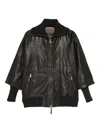 The Jackie Leathers Fenice Knitted-cuff Leather Jacket In Black