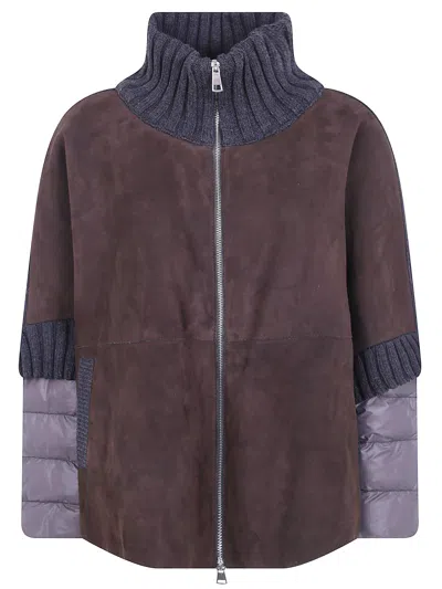 The Jackie Leathers Adele Panelled Suede Coat In Multi