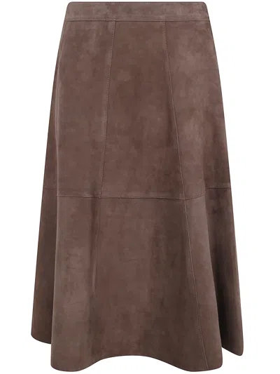 The Jackie Leathers Sandy Panelled Suede Skirt In Brown