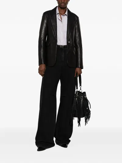 The Jackie Leathers Single-breasted Leather Blazer In Black