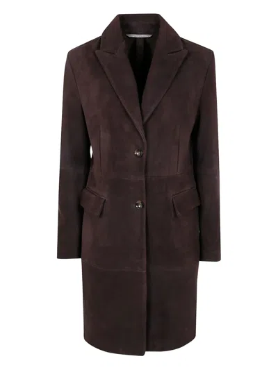 The Jackie Leathers Suede Button-fastening Coat In Brown