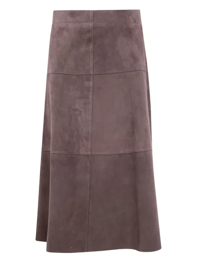 The Jackie Leathers Suede Panelled Midi Skirt In Brown