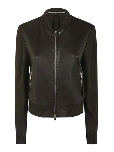 The Jackie Leathers Vaniglia Knit Bomber Jacket In Brown