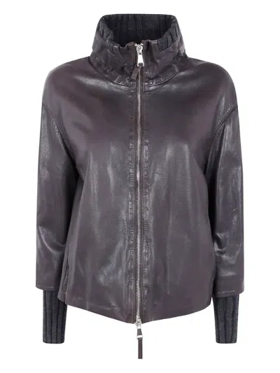 The Jackie Leathers Zip Leather Jacket In Brown