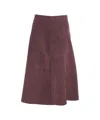 The Jackie Red Leather Midi Skirt With A-line Silhouette And Panel Stitching In Purple