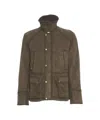 The Jackie Suede 'balmoral' Jacket With High Collar And Four Functional Pockets In Green