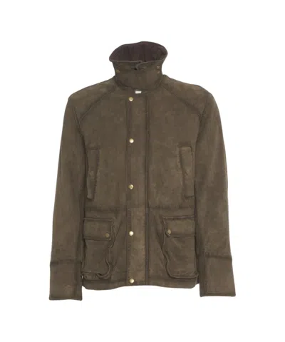 The Jackie Suede 'balmoral' Jacket With High Collar And Four Functional Pockets In Green