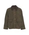The Jackie Suede Jacket With Classic Corduroy Collar And Button Closure In Green