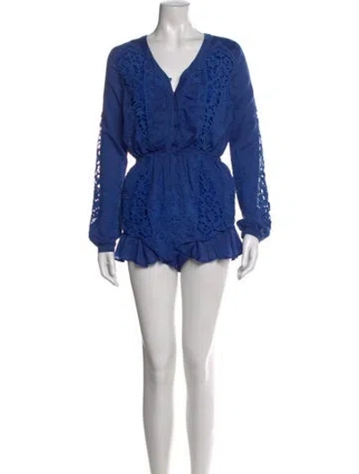 Pre-owned The Jetset Diaries Plunge Neckline Romper In Blue