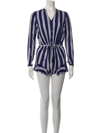 Pre-owned The Jetset Diaries Striped V-neck Romper In Blue