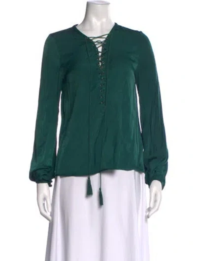 Pre-owned The Jetset Diaries Tie Neck Long Sleeve Blouse In Green