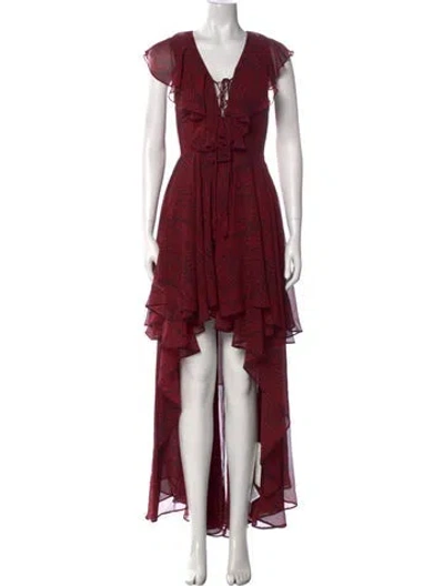 Pre-owned The Jetset Diaries V-neck Long Dress In Burgundy