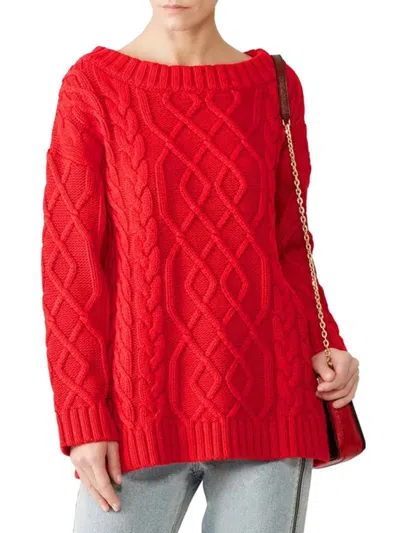 The Jetset Diaries Women's Ember Cable Knit Boatneck Sweater In Red