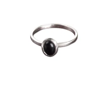 The Jewellery Store London Women's Black / Silver Oval Black Onyx Ring In Sterling Silver In Multi