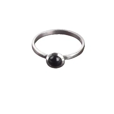 The Jewellery Store London Women's Black / Silver Round Black Onyx Ring In Sterling Silver In Multi