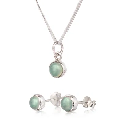 The Jewellery Store London Women's Blue / Silver March Birthstone Jewellery Set With Aqua Chalcedony In Sterling Silver In Multi