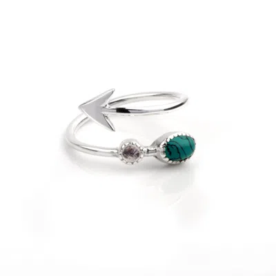 The Jewellery Store London Women's Blue / Silver / White Adjustable Arrow Ring With Turquoise And Moonstone In Sterling Silver