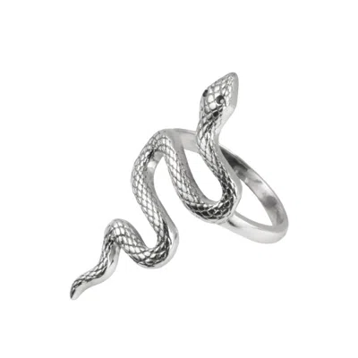 The Jewellery Store London Women's Detailed Snake Ring In Sterling Silver With Black Spinels