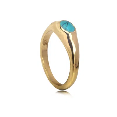 The Jewellery Store London Women's Gold / Blue Oval Turquoise Signet Ring In Gold Vermeil In Multi