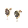 The Jewellery Store London Women's Gold / Green Labradorite ‘you Are Loved' Stud Earrings In Gold Vermeil