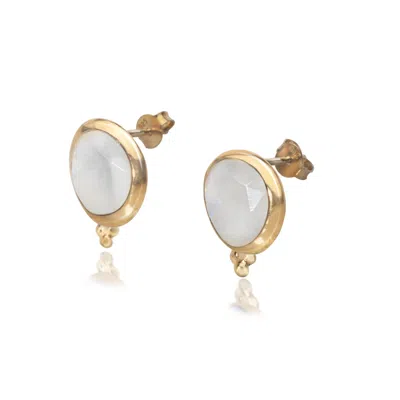 The Jewellery Store London Women's Gold / White Moonstone ‘you Are Loved' Stud Earrings In Gold Vermeil In Multi