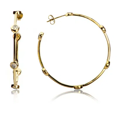 The Jewellery Store London Women's Gold / White Open Hoop Earrings With Moonstones In Gold Vermeil