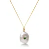 The Jewellery Store London Women's Green / Gold / White Keshi Pearl Necklace With Emerald In Solid Gold