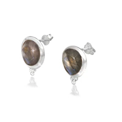 The Jewellery Store London Women's Green / Silver Labradorite ‘you Are Loved' Stud Earrings In Sterling Silver In Multi