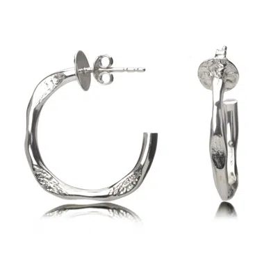 The Jewellery Store London Women's Hammered Open Hoop Stud Earrings In Sterling Silver