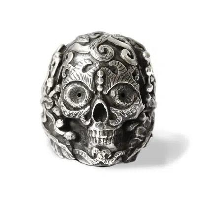 The Jewellery Store London Women's Mystic Double Trident Skull Ring In Sterling Silver