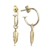 The Jewellery Store London Women's Open Hoop Earring With Feather Charm In Gold Vermeil In Gold