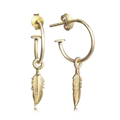 The Jewellery Store London Women's Open Hoop Earring With Feather Charm In Gold Vermeil