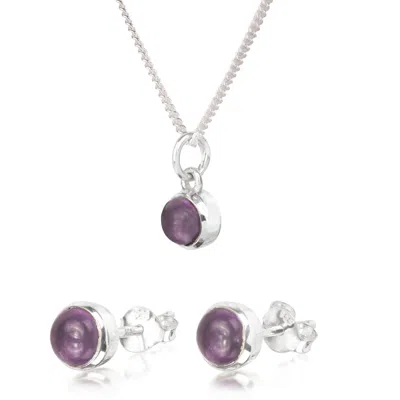 The Jewellery Store London Women's Pink / Purple / Silver February Birthstone Jewellery Set With Amethyst In Sterling Silver