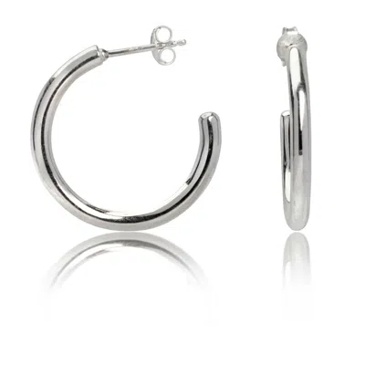 The Jewellery Store London Women's Plain Open Hoop Studs Earrings In Sterling Silver