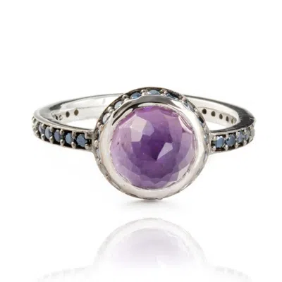 The Jewellery Store London Women's Purple / Silver / Black Istanbul Secret Amethyst And Black Spinel Ring In Sterling Silver In Multi